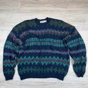 Vintage 90s New Era Fair Isle Sweater Mens XL Boxy Geometric Grandpa Cosby USA